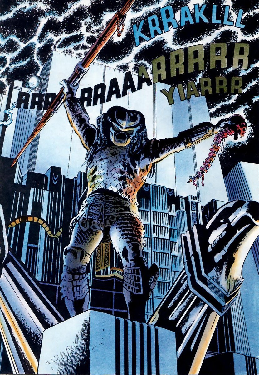 avpgalaxy's tweet photo. An iconic scene from Predator 2 as depicted in Dark Horse Comics' official comic adaptation. Artwork by Dan Barry, Randy Emberlin and Lurene Haines. #Predator #Predator2 #Yautja #CityHunter #DanBarry #RandyEmberlin #LureneHaines #DarkHorseComics https://t.co/HUUn5kpdJV
