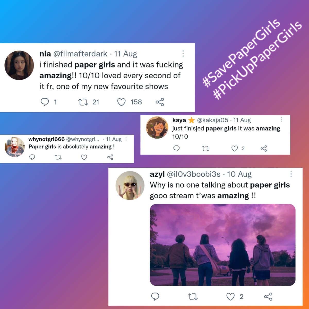 macmaxshow's tweet photo. Let the girls return to 1st November 1988

#PaperGirls #PaperGirlsTV #SavePaperGirls #PickUpPaperGirls #adventure #timetravel #teen #scifi #drama 

@netflix @paramountplus @hbomax @hulu @syfy @peacock @legendary https://t.co/oLxbxF2p3u