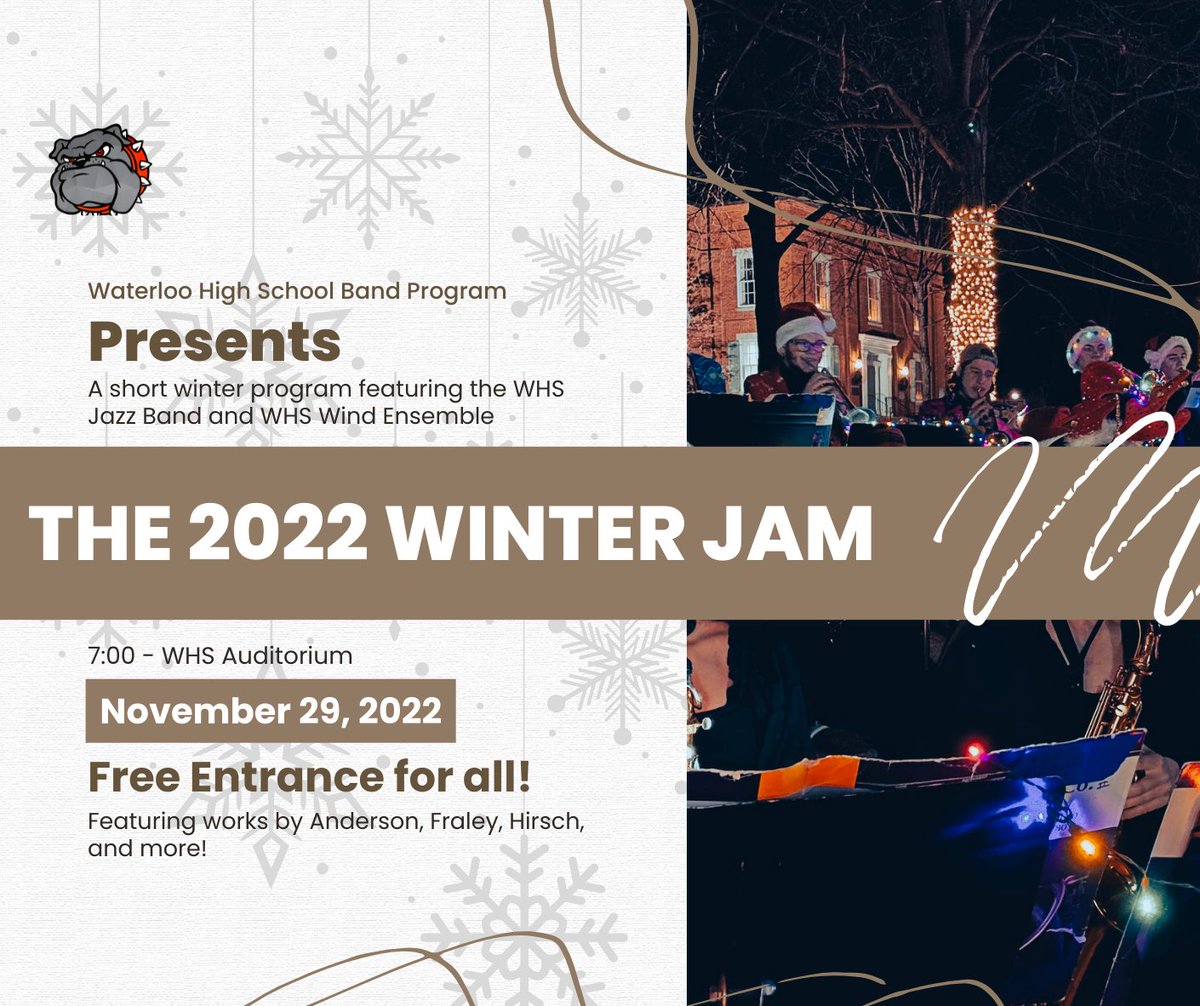 We hope you'll join us for a short program celebrating the change of seasons with our Jazz and Wind ensemble! 

Thank you, as always, for your continued support of the band programs here in Waterloo!!

#WaterlooProud  
#WaterlooMusic 
#NoSmallPlans