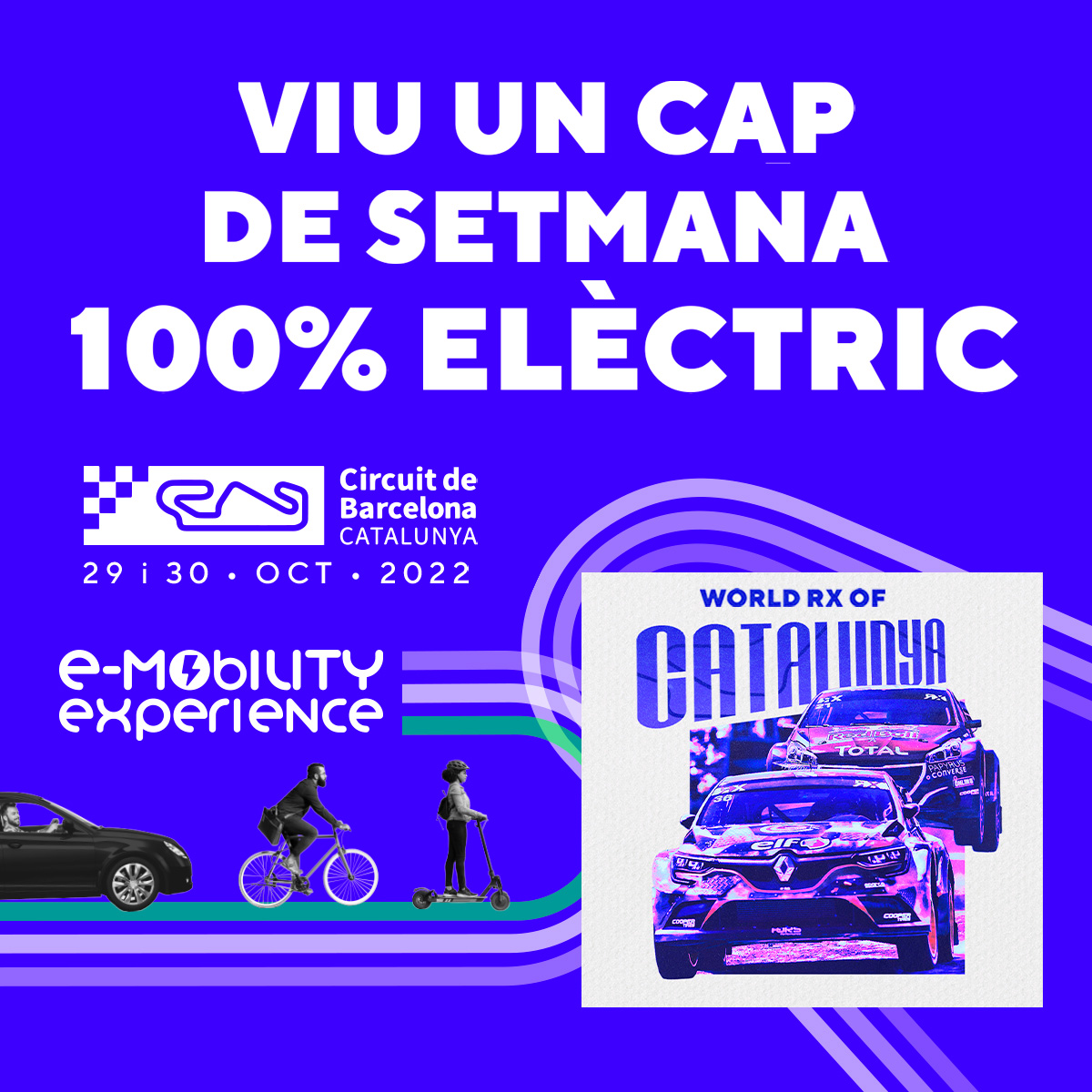 🍒 La próxima cita en el Circuit... es doble! 
#CatalunyaRX &amp; #eMobilityExperience

⚡ Competición y movilidad elèctrica, 1 fin de semana, 2 eventos!

🎟 Entrada global con descuentos anticipados.
🎫 Entrada exclusiva eMobility por solo 5€.

circuitcat.com/es/eventos/