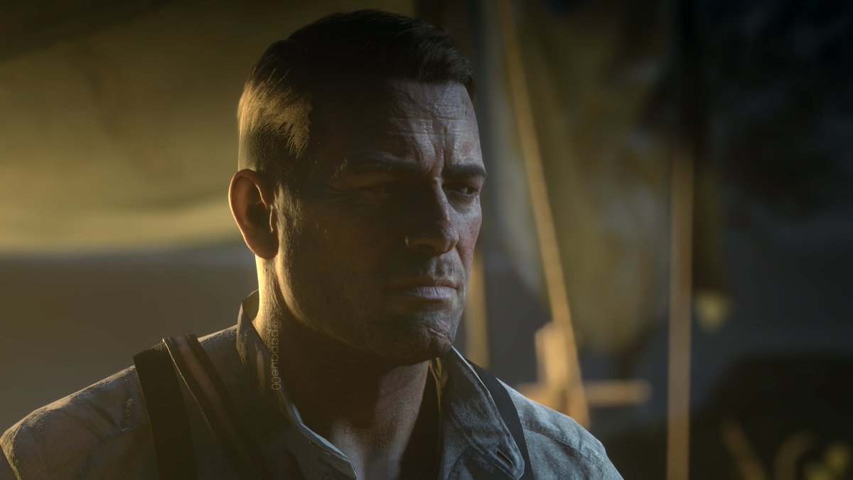 papaue000's tweet photo. the tweet comparing arthur to young pierce brosnan (that i qrt'd) got me jumping into rdr2 photomode to take clean shaven pics and i still find it unreal how sharp his jawline is 😩 https://t.co/WZpuzDr3YO