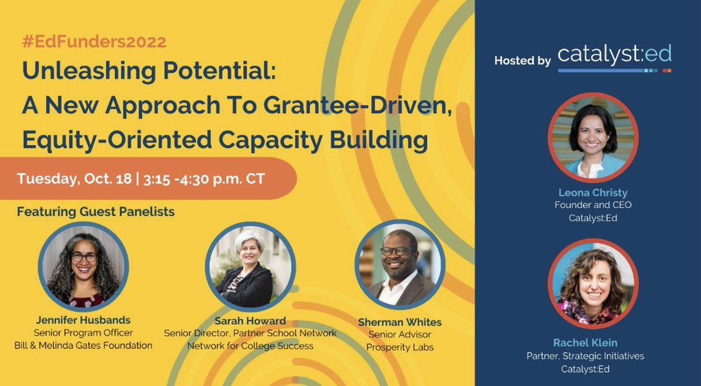 edurach's tweet photo. Still energized by the enthusiasm to support equity-oriented grantee capacity building that we heard in our session yesterday. If you missed it, let’s connect before #EdFunders22 is over! @NCSChicago @gatesfoundation @_catalyst_ed https://t.co/hYx7oQO3qe