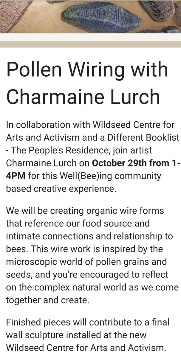 ADFRNTBooklist's tweet photo. 📚🎨OCT 29: Experience this Well(Bee)ing creative workshop with artist @clurch at @ADBCC777 from 1-4PM! As we reflect on and chat about the complex natural world, we will create organic wire forms that reference our intimate connections to bees. Register:https://t.co/QresG1HFBp📚 https://t.co/YqrjSbky3Q
