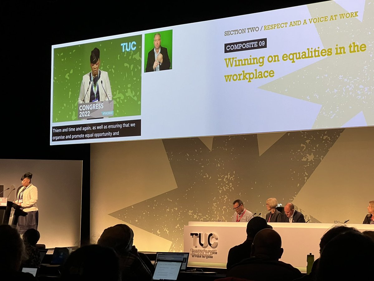 Suepike's tweet photo. Fantastic to see Anwar from the Royal College of Podiatry supporting the Unite motion on equalities in the workplace. #TUC22 #roycolpod https://t.co/i8Jzrl3JYt