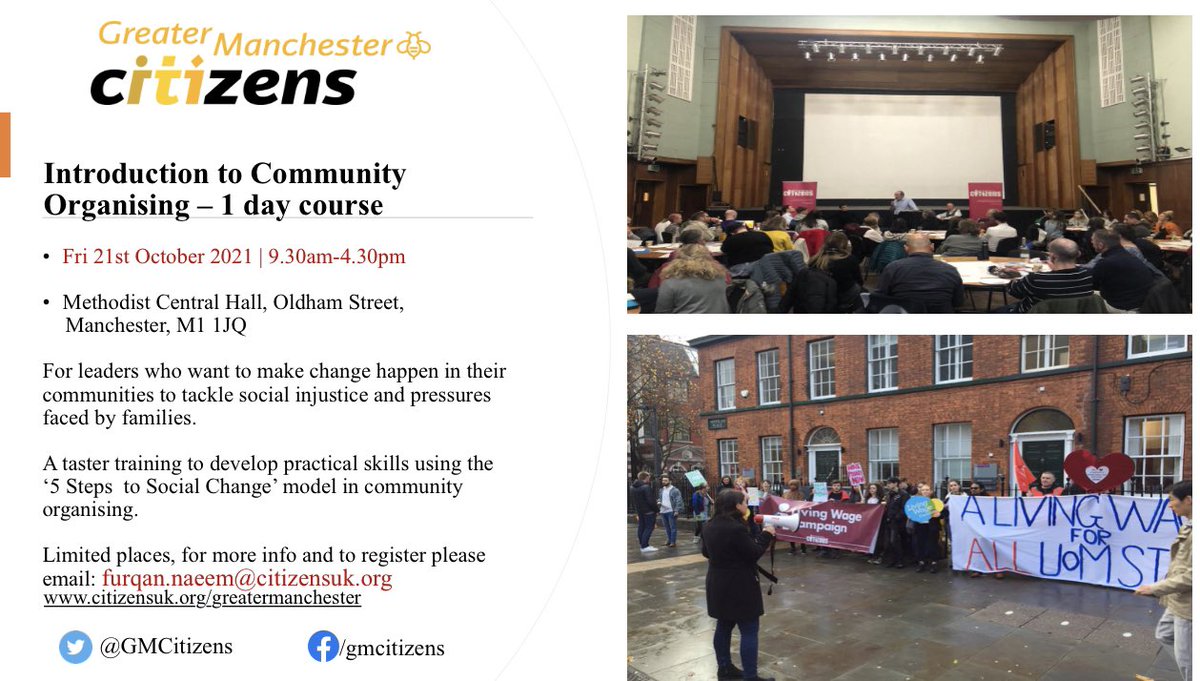 Join us this Friday for our ‘Introduction to Community Organising’ training hosted at @CentralHallMCR 9.30am - 4.30pm. We are also opening this up to non-members to get an understanding of our training. Please do register here - eventbrite.co.uk/e/gm-citizens-… @CitizensUK