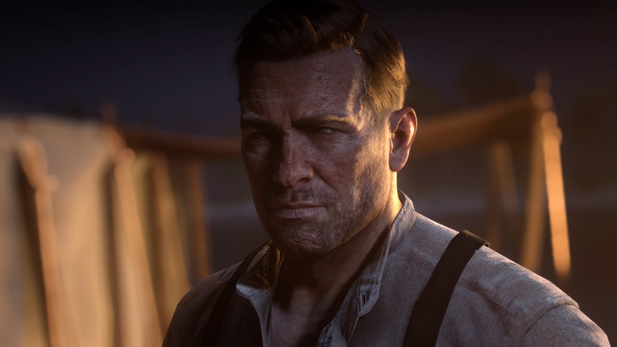 the tweet comparing arthur to young pierce brosnan (that i qrt'd) got me jumping into rdr2 photomode to take clean shaven pics and i still find it unreal how sharp his jawline is 😩