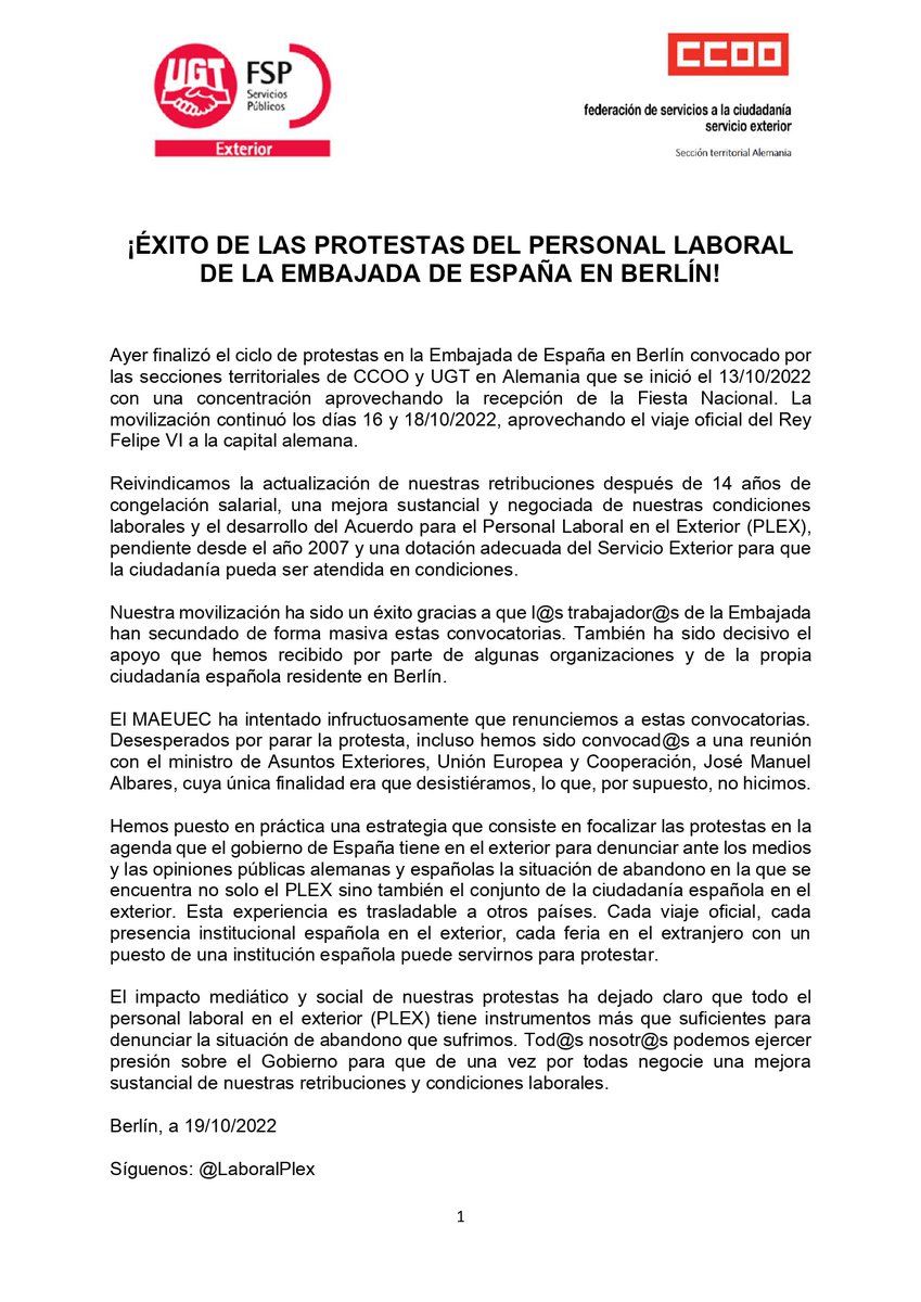 Personal Laboral Exterior (PLEX) Alemania tweet media