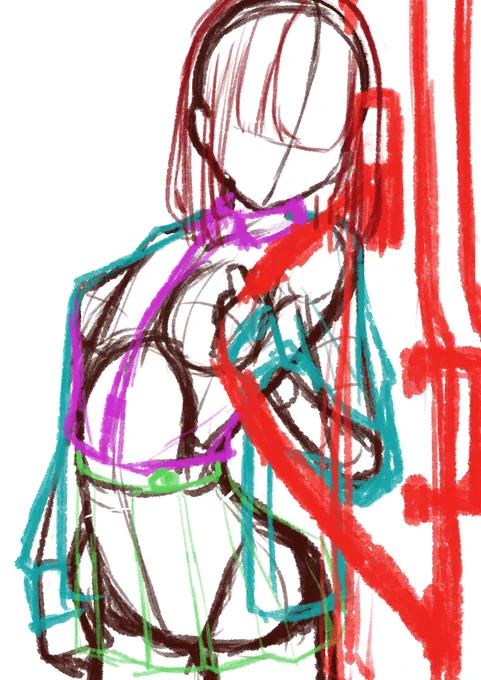 次のイラストのアタリとラフー(*'罒`*)髪型と表情は描き直しです('、3_ヽ)_ 