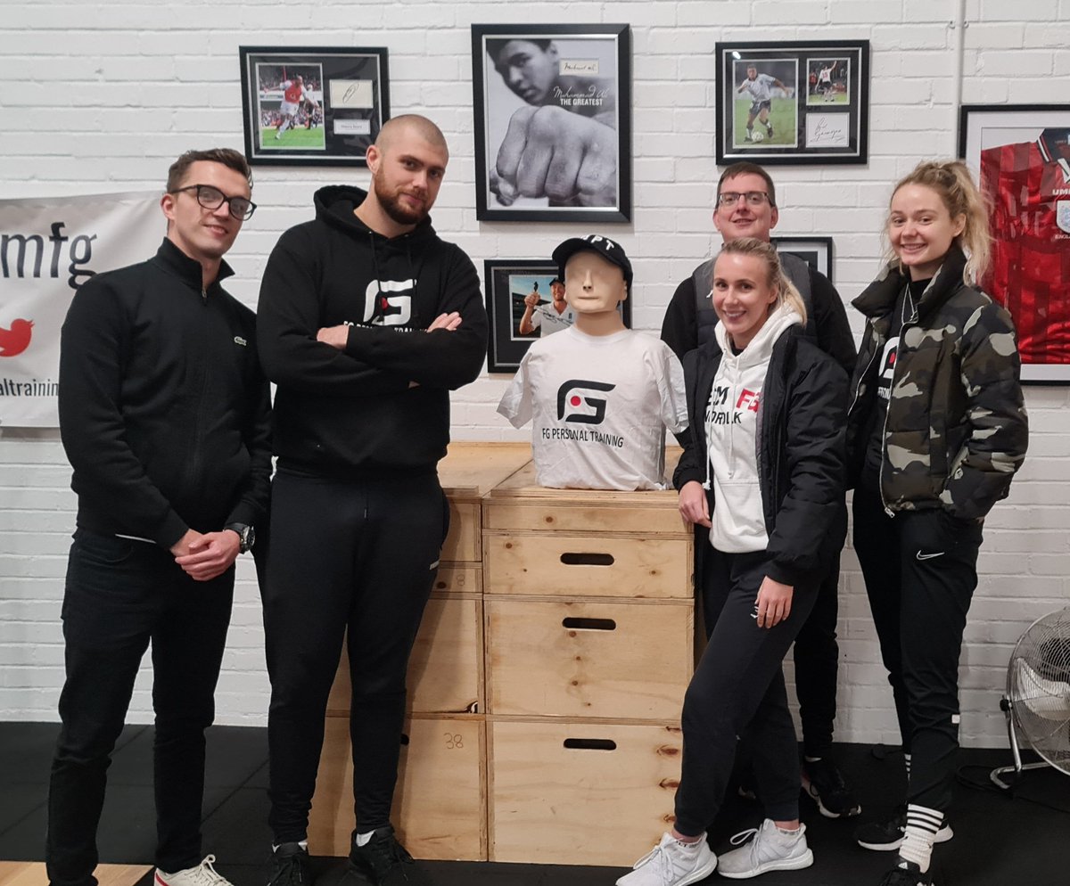 FGPT15's tweet photo. The team completed first aid training today with our newest team member "Annie"! 

#fgpersonaltraining #teamfg #firstaid #firstaidtrained #aed #resuscitation https://t.co/Rg6hbIYEzP