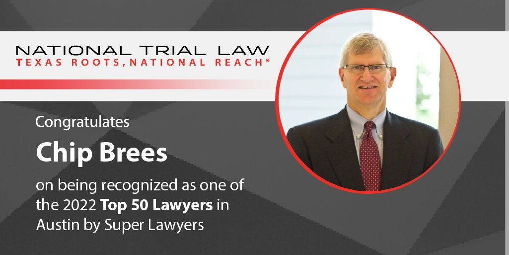 Chip Brees was recognized as one of the top 50 Lawyers in Central Texas by Super Lawyers! This is now the fifth year in a row that Chip has earned this coveted distinction. Congratulations, Chip!

Read more about his legal background: nationaltriallaw.com/our-team/eugen…