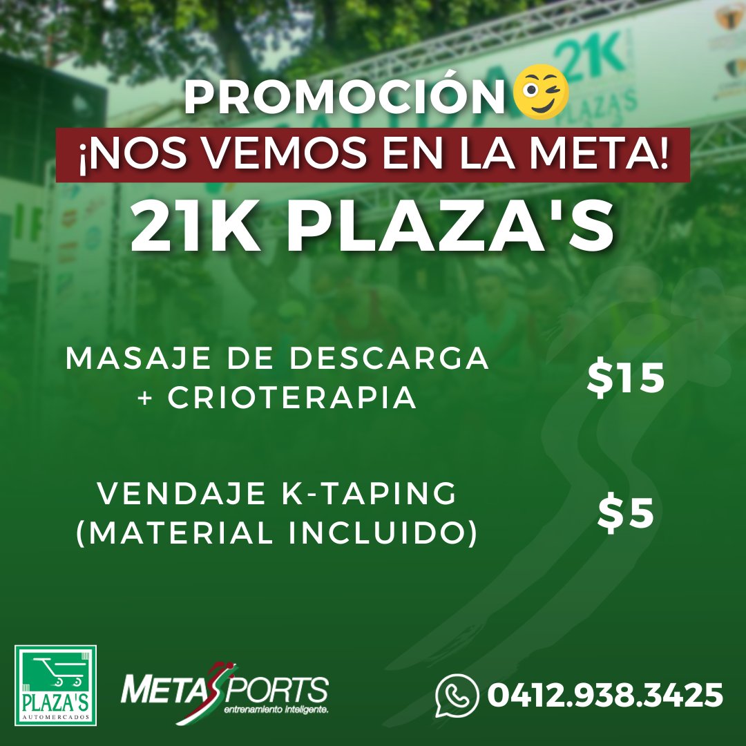 MetasSports's tweet image. Estaremos presentes en la media maratón #21KPlazas y caminata familiar #5KPlazas a beneficio de Aldeas Infantiles con nuestro personal experto; ofreceremos: Masaje de descarga y crioterapia ($15), y K-Tapping ($5) ¡Nos vemos en la meta!