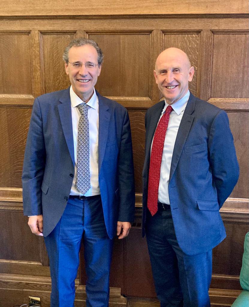 Pleasure to talk with Shadow Secretary of State for Defence @JohnHealey_MP about Germany’s “Zeitenwende” and further deepening of our 🇬🇧🇩🇪 cooperation.