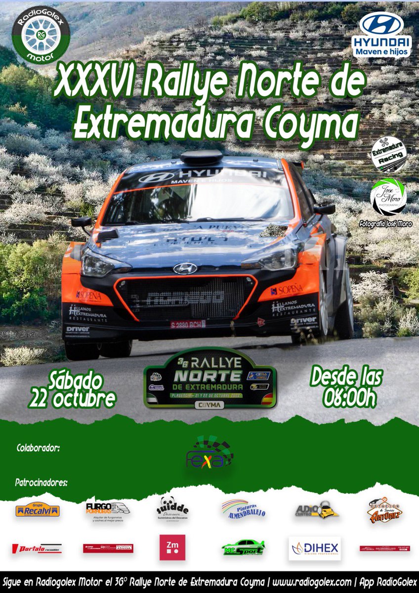 🟢🎙 RG MOTOR 

💨 Qué ganas teníamos de decirte que… Este Sábado 22 Octubre… ⏰ desde las 08:00 horas… 👉🏼 El RALLYE Norte de Extremadura Coyma de <a href="/EscudPlasencia/">Escudería Plasencia</a> se vive en…𝙍𝙖𝙙𝙞𝙤𝙜𝙤𝙡𝙚𝙭 𝙈𝙤𝙩𝙤𝙧

Con todo el Equipazo ‼️

📲 Radiogolex.com 

<a href="/FEDEXTREMEAUTO/">Fexa</a>