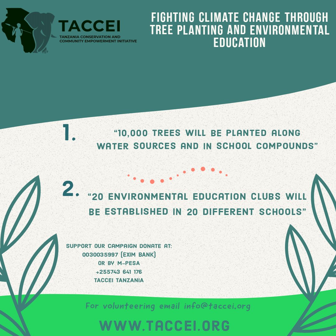 Tacceiofficial's tweet photo. In November, we'll be kicking off our campaign "Fighting Climate Change through Tree Planting and Environmental Education in simanjiro"
We aim to plant 10,000 trees and establish 20 environmental clubs both in primary and secondary schools in our district. Support us now! https://t.co/7XXahGRhW5