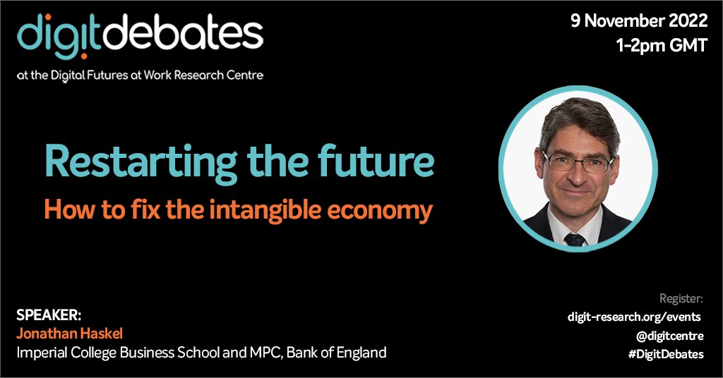 digitcentre's tweet photo. We're delighted to welcome Jonathan Haskel @haskelecon to give a talk as part of our #DigitDebates series this term.

💡Restarting the future: How to fix the intangible economy
📅9 November, 1-2pm GMT  

Register: https://t.co/OR73zmPbju

@ESRC @LeedsUniBSchool @SussexUBusiness https://t.co/PjaNzRZotb