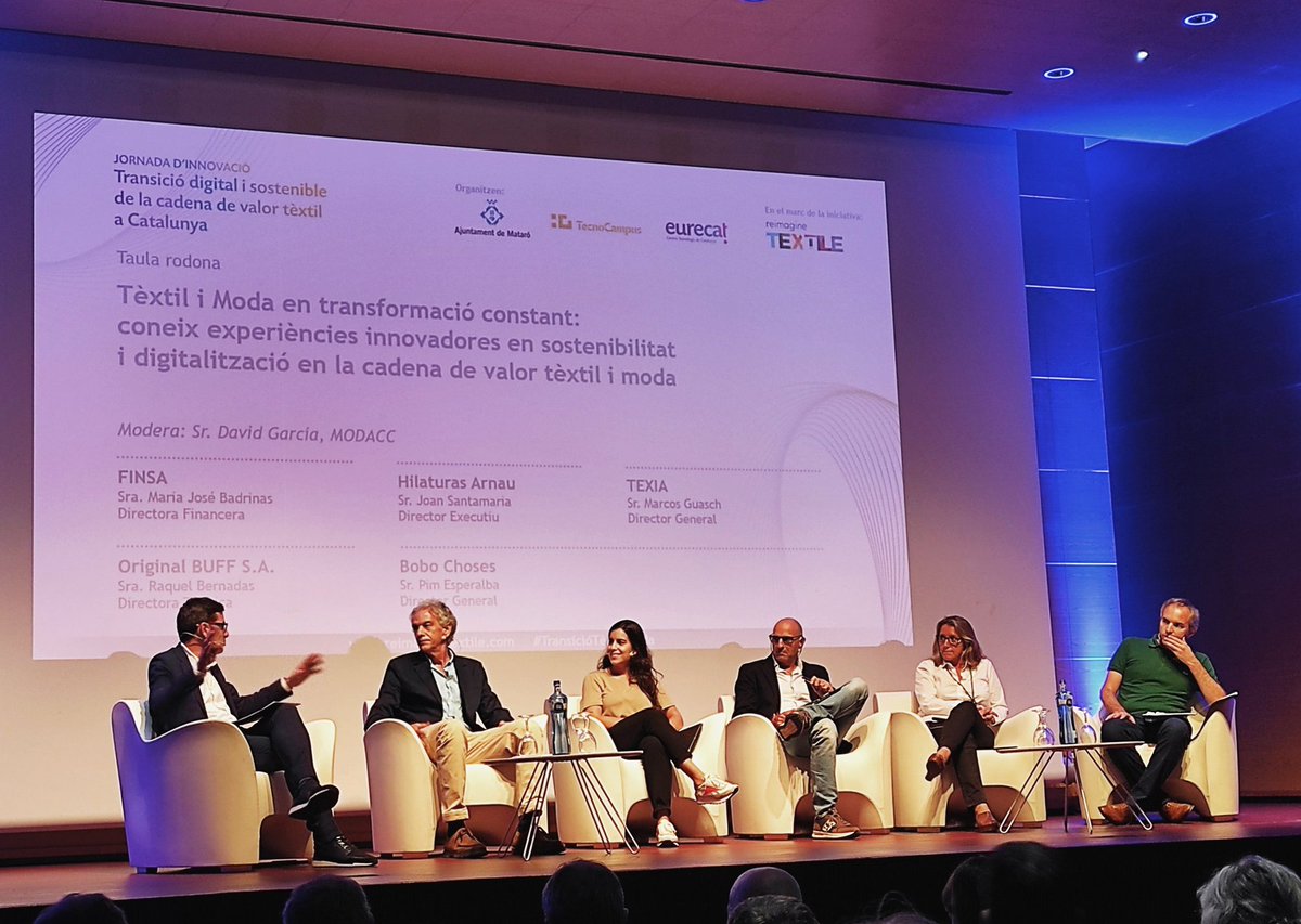 hilaturasarnau's tweet photo. Participant ara a la Taula rodona de la jornada "TransicióDigital i #sostenible de la cadena de valor #tèxtil i #moda de Catalunya", com cas d'innovació i transformació constants dins el sector 🧵
#InnovacióTèxtil #Texia #Buff #Finsa #Bobochoses #FactorEnergia #TecnoCampus
#Km0 https://t.co/STM42eXOyS