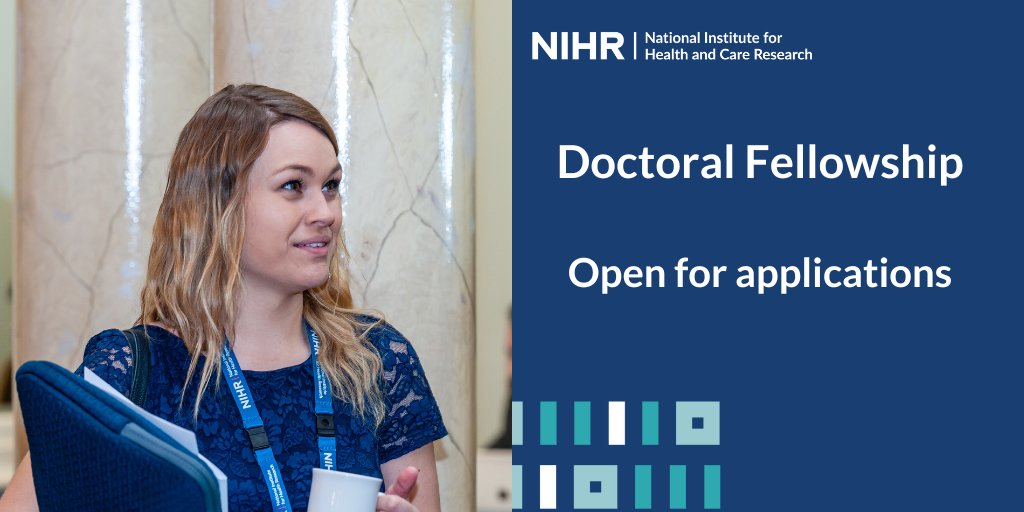 The NIHR Doctoral Fellowship is now open for applications. This award funds individuals from a range of health and social care professions to undertake a PhD in an area of NIHR research. Find out more: nihr.ac.uk/funding/nihr-d…