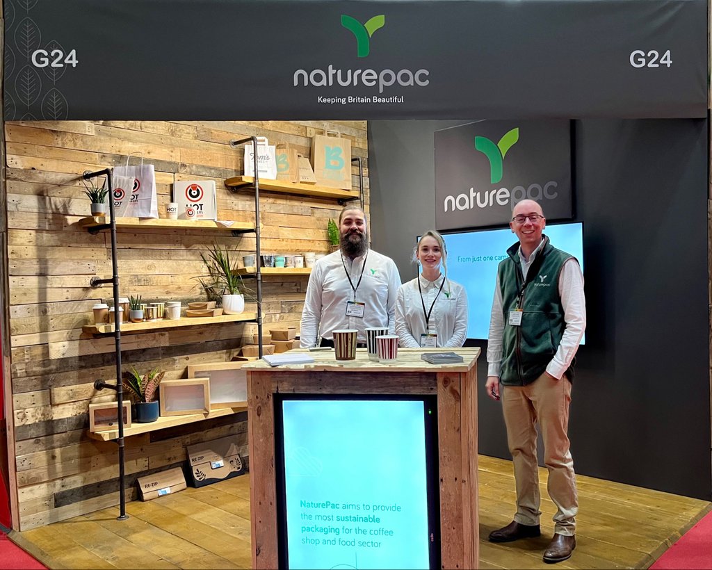 NaturePacUK's tweet photo. Great first day at @CoffeeShopExpo. We have enjoyed meeting so many new businesses and discussing your #sustainable packaging needs.

If you missed us today, we are on stand G24 at @excellondon until tomorrow! Come and say hello.

#CoffeeShopExpo #CSIE22 #FES22 #ExCeLLondon https://t.co/YtzcujHVQ2