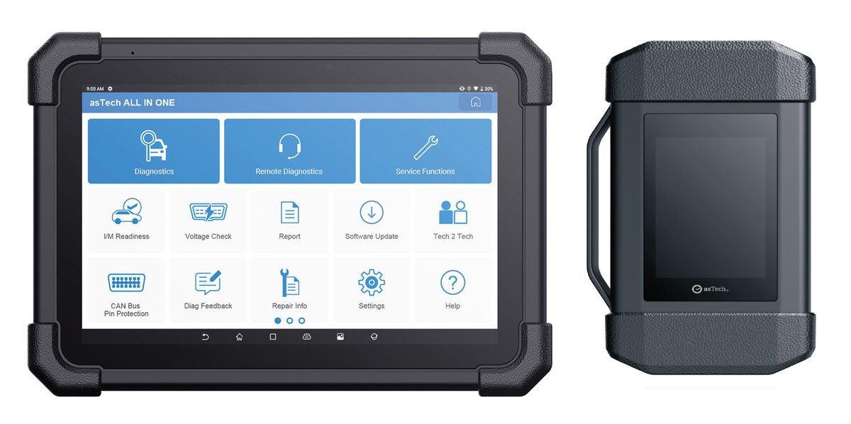 Now presenting: The asTech All-In-One. A comprehensive tablet-based solution with both #local and #remote capabilities, allowing for #OEM and OEM-compatible #diagnostics, #ADAS calibrations, and programming on a vehicle. Learn more: bit.ly/3D742R1