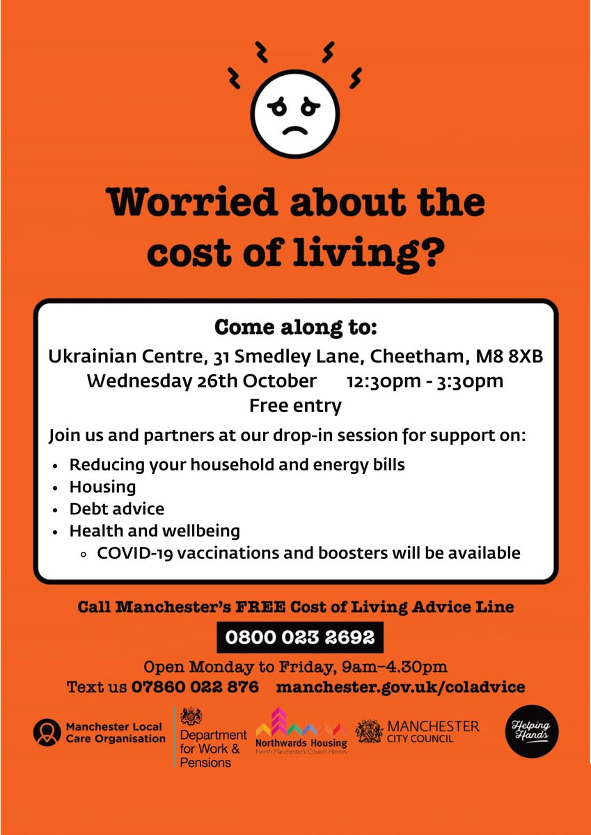 Do you need some advice or support around cost of living? Come along to our drop in session on Wednesday 26th October, see details below 👇