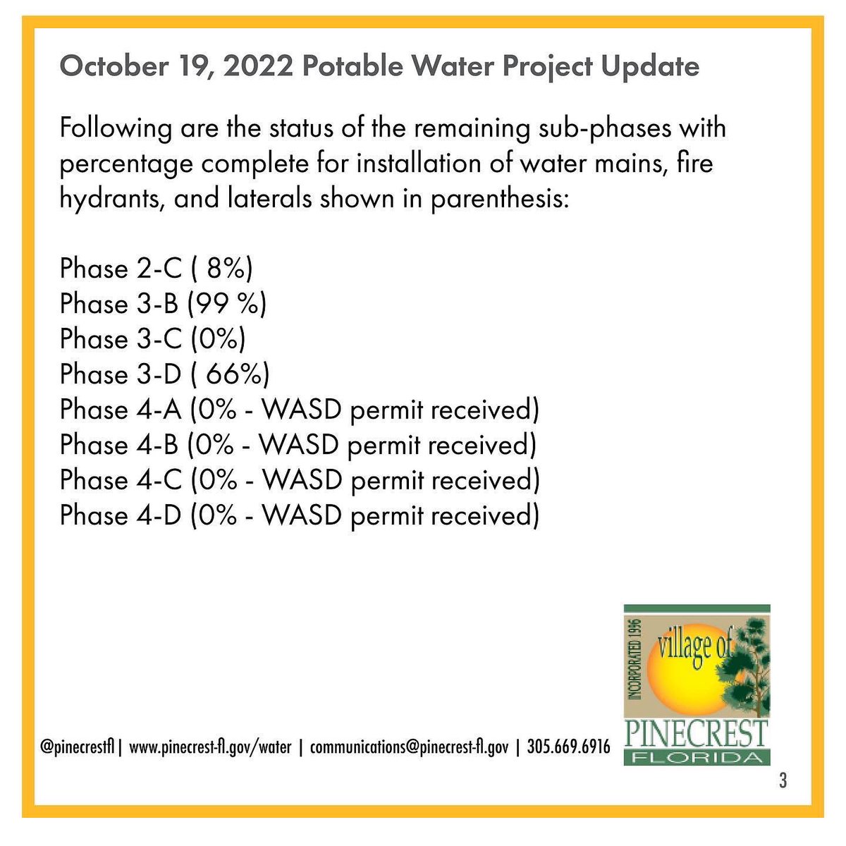 pinecrestfl's tweet photo. 💧10/19 | Water Project Update💧

⬆️ More than 60% of the proposed new water lines have been installed since the project began in January 2022.

👀 See post for more details. 

#pinecresting #pinecrestkind #pinecrestproud #localgov https://t.co/iTtEpAfTdd