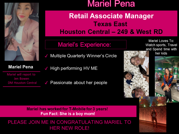 Congrats to @MarielPena5 on her promotion to RAM in the Houston Central district! Welcome to the leadership team. We cannot wait to see your impact in your new store. @SAhmed03599 @cjgreentx @OdieRetail @Gladyschavez_HW @AndingMarquette