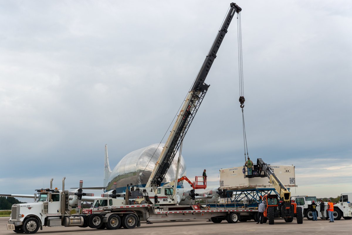 New photos show the @NASA_Orion heat shield for the @NASAArtemis III mission being offloaded from the Super Guppy at @NASAKennedy Oct. 19. It will protect astronauts during reentry on the third #Artemis mission, when humans will walk the lunar surface.