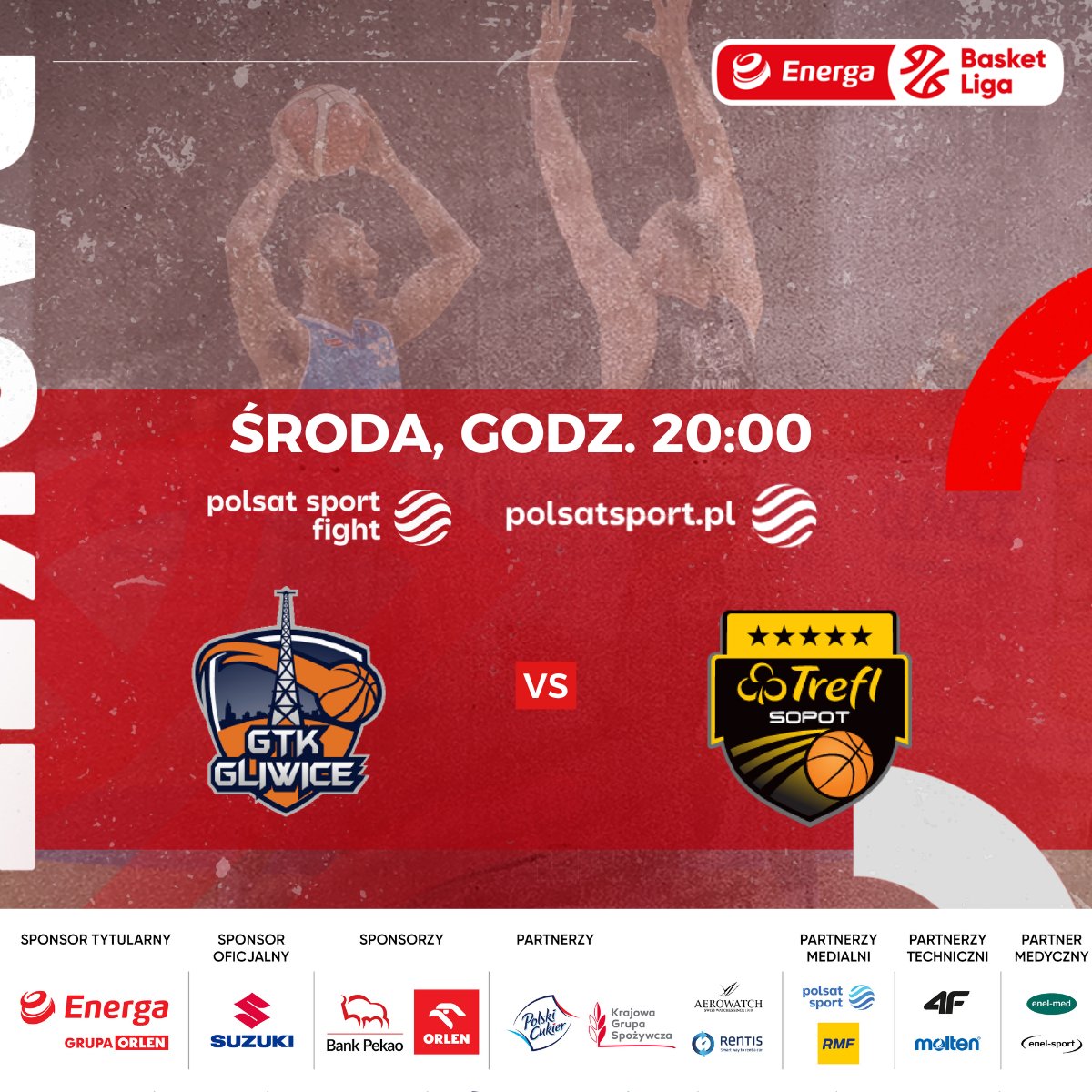 🏀 @GTKGliwice 🆚 @treflsopot ⏰ 20:00 📺 Polsat Sport Fight / PolsatSport.pl #EnergaBasketLiga #PLKPL @EnergaSA