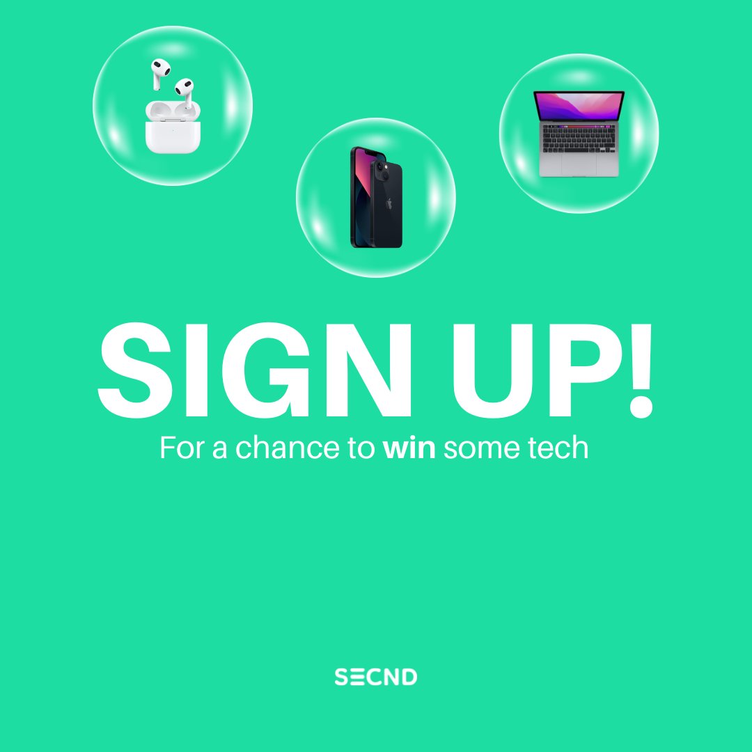 Secnd_app's tweet photo. Sign up for a chance to win some tech! 🥳💰

Secnd is a free to sell marketplace for used tech📲

https://t.co/qvJXcRp0PX

#preloved #tech #secnd https://t.co/aCDvbblRPy