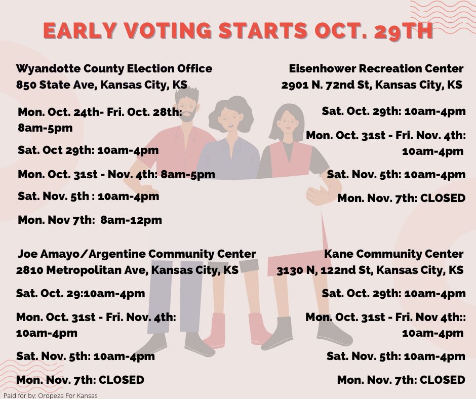 oropeza4kansas's tweet photo. Advanced Ballots are being mailed out today! Early voting starts next Saturday, October 29th. Look at https://t.co/pRQz8WkiT0 to learn what will be on your ballot! https://t.co/sTFBEhPNbR
