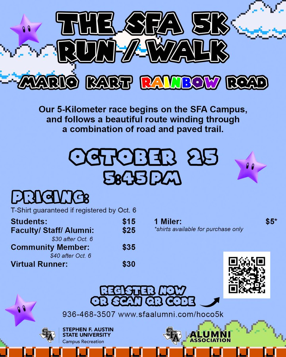 Only a week left until the SFA 5k
Run/Walk! Be sure to register before it's too late!