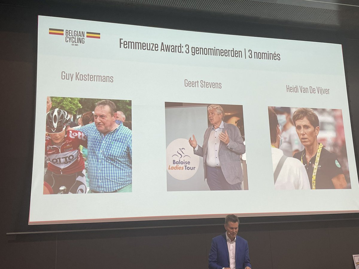Eerste Femmeuze Award van <a href="/BELCycling/">Belgian Cycling</a> gaat naar <a href="/VijverDe/">Heidi Van De Vijver</a> voor haar voortrekkersrol in het vrouwenwielrennen! Gefeliciteerd! #statengeneraal #vrouwenwielrennen