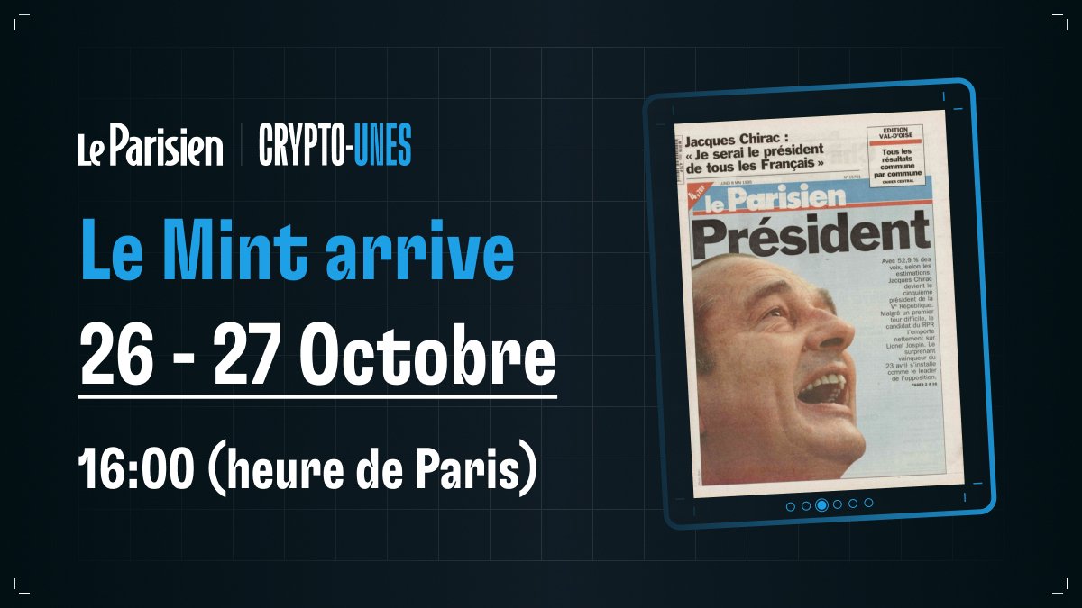 L'heure est venue de lever le suspense... 👀
Le Mint des Crypto-Unes arrive la semaine prochaine !

[THREAD] On vous dit tout sur le Mint 🧵