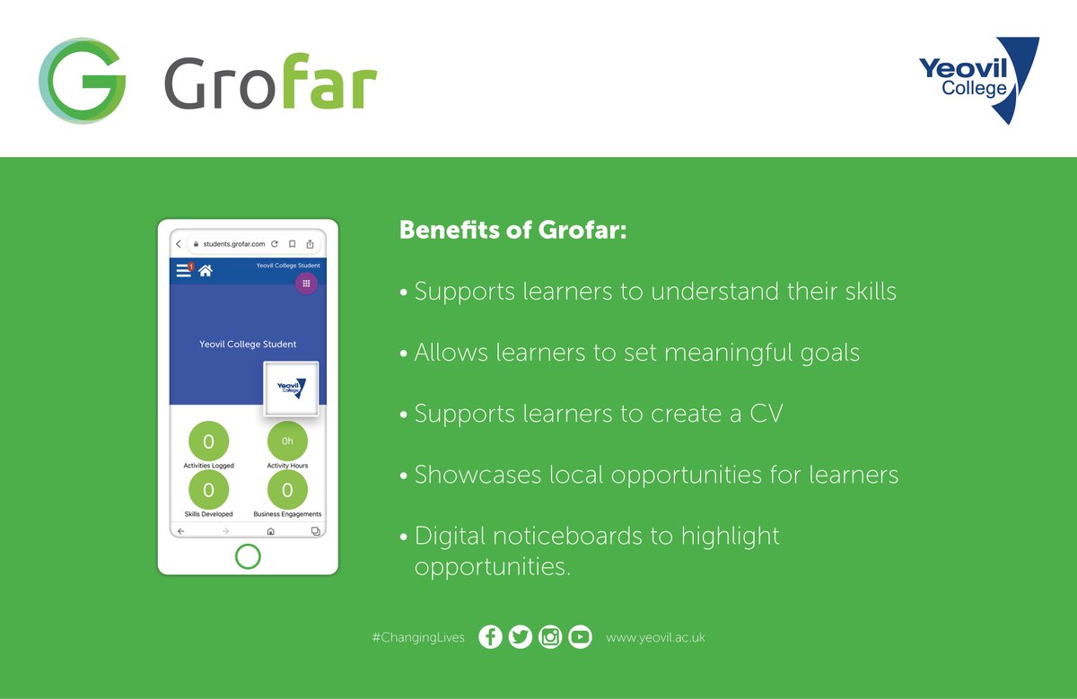YeovilCollege's tweet photo. What are the benefits of GroFar for Yeovil College students?🤔

This programme is a key aspect of our learners’ careers education and supports every single learner, no matter what their destination!📈

#ChangingLives https://t.co/qkS65Dkzed