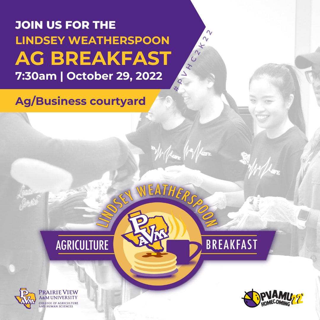 pvamucahs's tweet photo. Don't go to the homecoming parade hungry when you don't have to! Swing by the annual Lindsey Weatherspoon Ag Breakfast first! 🥞🍳
Register using the link below ⬇️
https://t.co/BBCabydJ2Z
#USDA #USDANIFA #PVAMUCAHS #AGisLife #AgLife #PVHC2K22 #AgFeedsTheWorld #AgBreakfast https://t.co/CuRexl3nPu