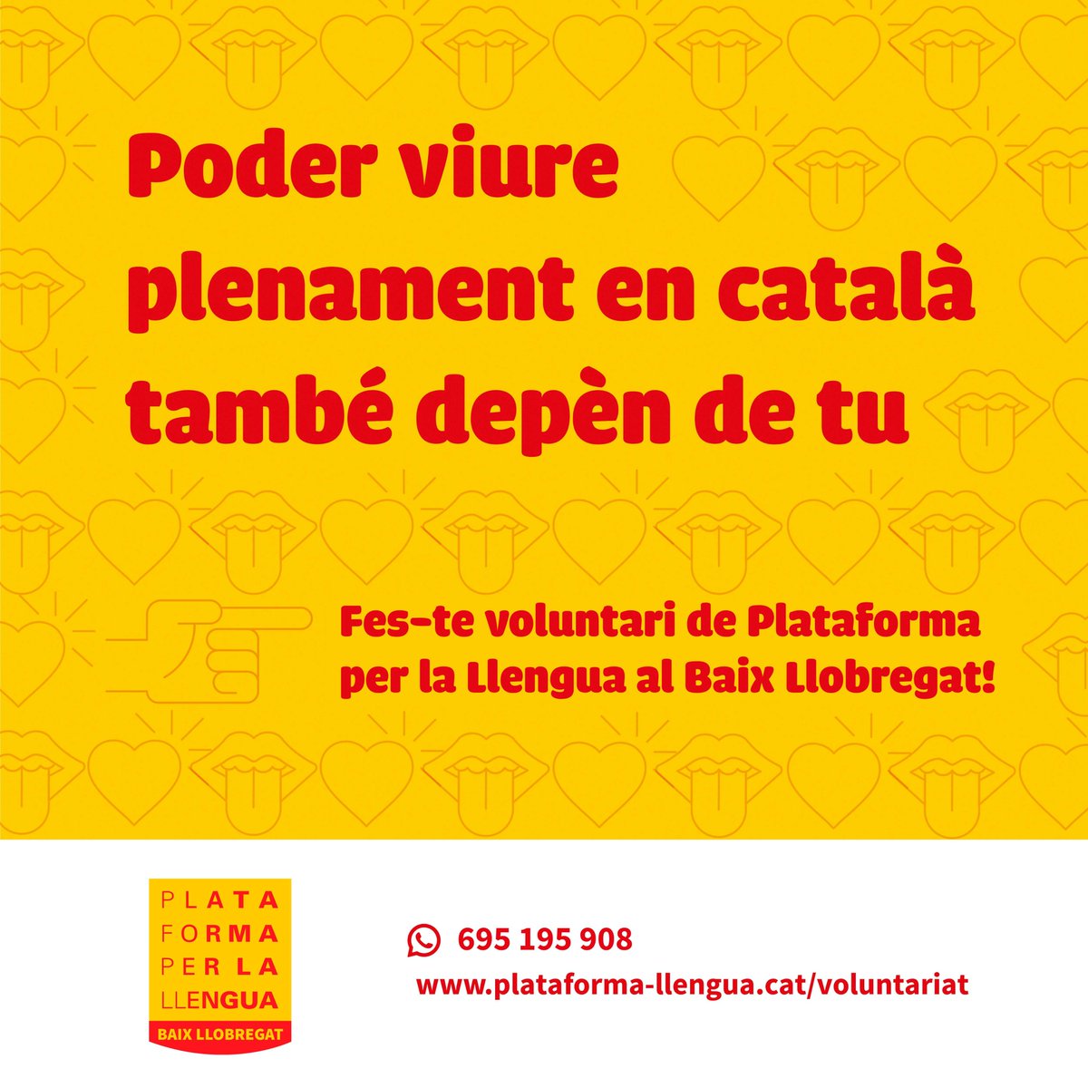 📢 Fes-te voluntari de <a href="/llenguacat/">Plataforma per la Llengua</a> al #BaixLlobregat i promou l'ús del català a la comarca!

📍 Tenim grups locals a #Esparreguera i #MolinsdeRei.

👉 plataforma-llengua.cat/voluntariat