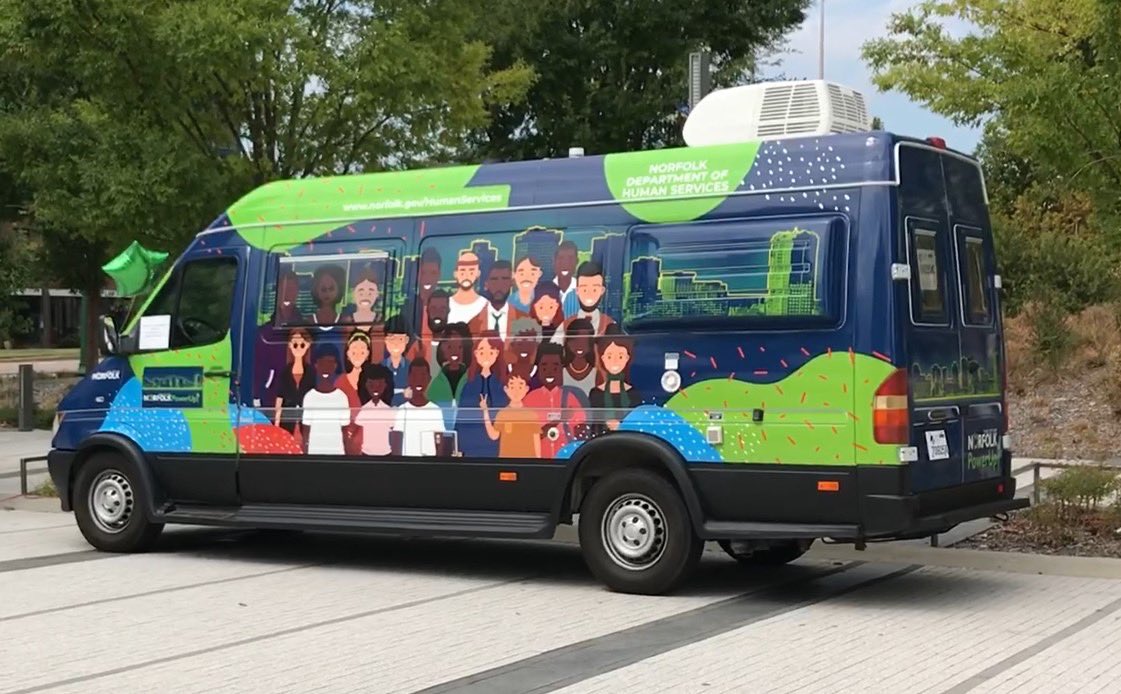 NorfolkVA's tweet photo. Max had a great time hanging out w/ the #EpicTeam from Norfolk Human Services' Employ Mobile.🚐 Say hi if you spot one of our vans around town! We always have smiles in stock, along w/ folks to connect you to resources for the well being of all citizens. https://t.co/LNqZwPHsIQ https://t.co/GiP80G7bvW