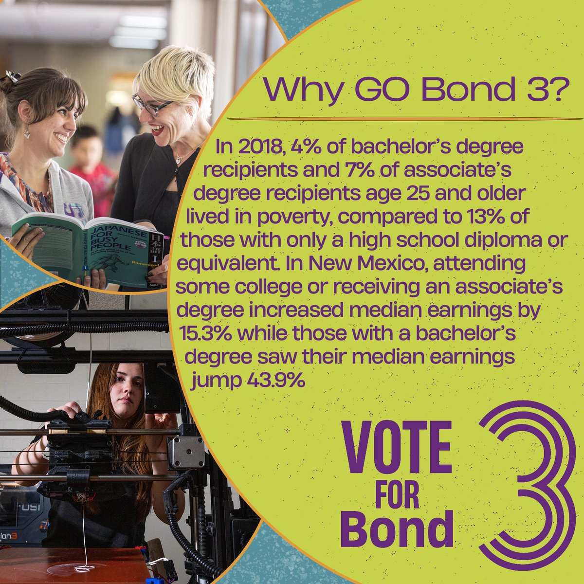 A college degree greatly improves social mobility which is key to building a robust economy and prepared workforce. To learn more, visit our website at the link below. 🔗 bond3fornm.com #Bond3ForNM