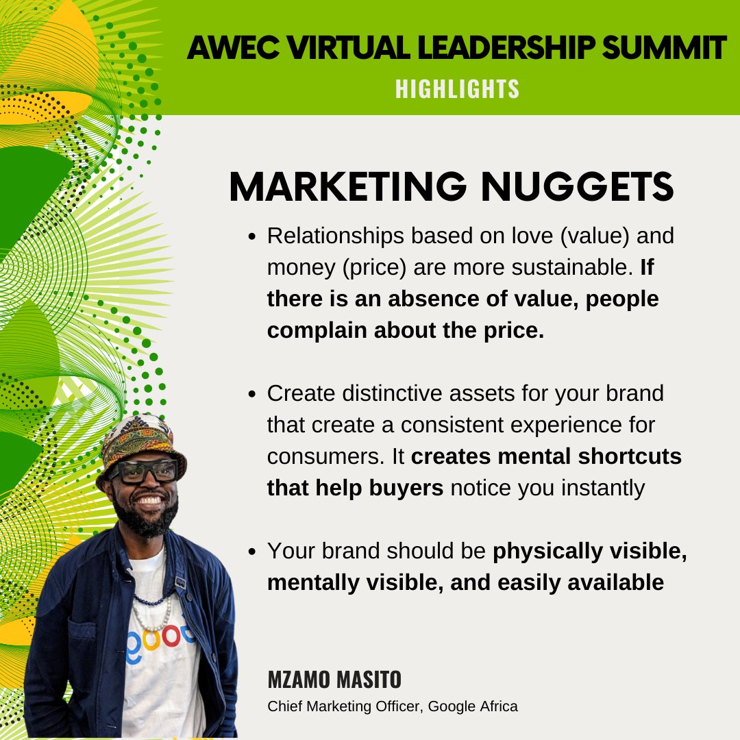 WeAreAWEC's tweet photo. In Dr Mzamo Masito's Masterclass, he shared some harsh truths with our Fellows on how #entrepreneurs build successful brands. 

Here's a few takeaways from the session✍🏾, and feel free to tag other entrepreneurs who might find this useful🙋🏾‍♀️

#awecsummit #TellingMyStory https://t.co/vZPwevQoy5
