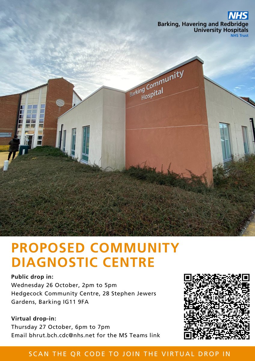 If you live close to Barking Community Hospital, join our public drop-in sessions next week to find out about the proposed Community Diagnostic Centre. Find out more details about the sessions and the exciting plans ▶️ ow.ly/ycRQ50LfATE