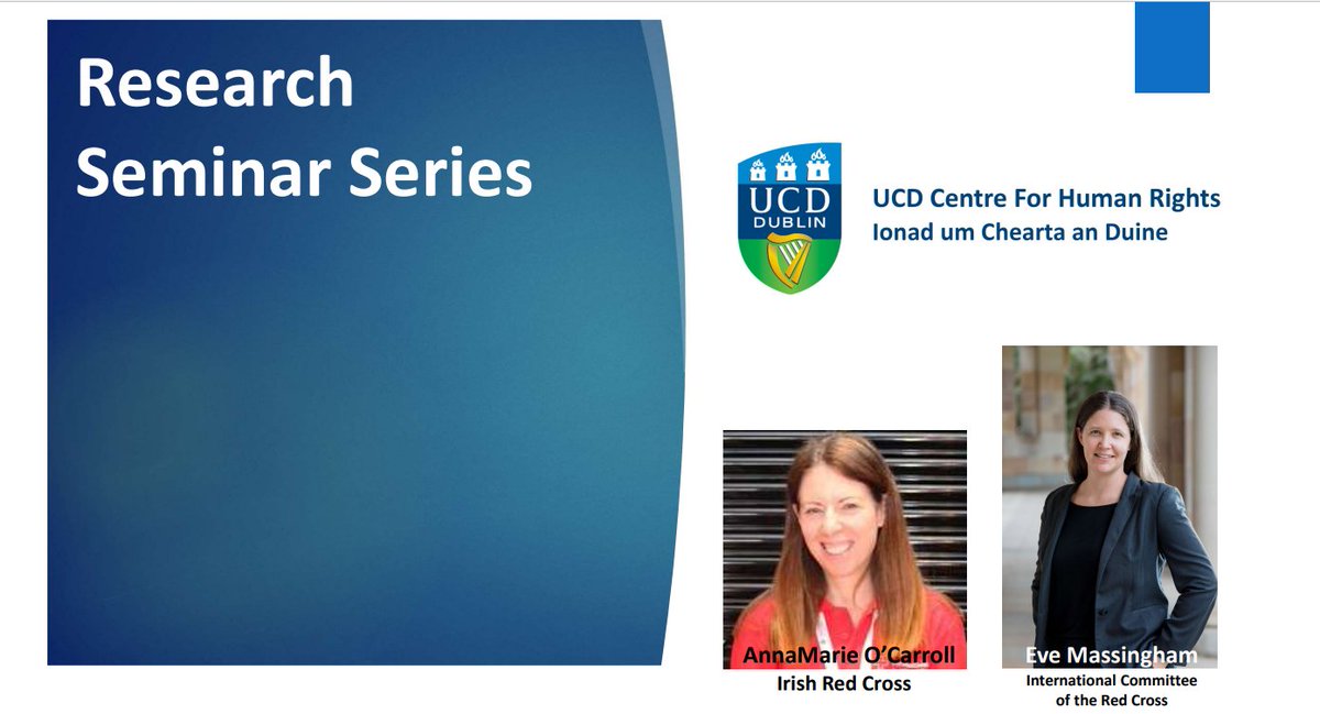 UCD Centre for HRts (@ucdcentrehrts) on Twitter photo Next <a href="/UCDCentreHRts/">UCD Centre for HRts</a> Seminar 21 October, 1-2pm, L013 <a href="/UCDLawSchool/">UCD Sutherland School of Law</a>.
<a href="/aocarroll/">AnnaMarie O Carroll</a> on a brief intro to the Red Cross Red Crescent Movement & Dr Eve Massingham on the perspective from <a href="/ICRC/">ICRC</a> & Urban Warfare topic.
Join us in-person or via Zoom
For link, contact marieluce.paris@ucd.ie Next <a href="/UCDCentreHRts/">UCD Centre for HRts</a> Seminar 21 October, 1-2pm, L013 <a href="/UCDLawSchool/">UCD Sutherland School of Law</a>.
<a href="/aocarroll/">AnnaMarie O Carroll</a> on a brief intro to the Red Cross Red Crescent Movement & Dr Eve Massingham on the perspective from <a href="/ICRC/">ICRC</a> & Urban Warfare topic.
Join us in-person or via Zoom
For link, contact marieluce.paris@ucd.ie