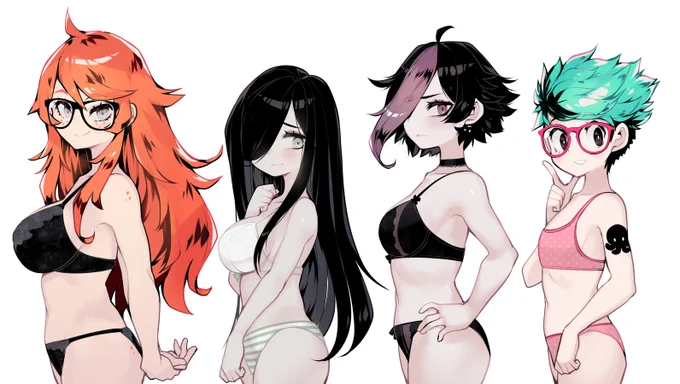 A fun OC bust size chart done for patreon last year hahaa, of course it's very useful information; Kaz, Aria, Amora, Mika 