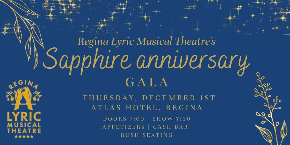Tickets are now on sale for Regina Lyric Musical Theatre’s Sapphire Anniversary Gala on December 1. Join our celebration of 45 wonderful seasons on the stage with returning feature performers. eventbrite.ca/e/regina-lyric… #regina #musicaltheatre #communitytheatre