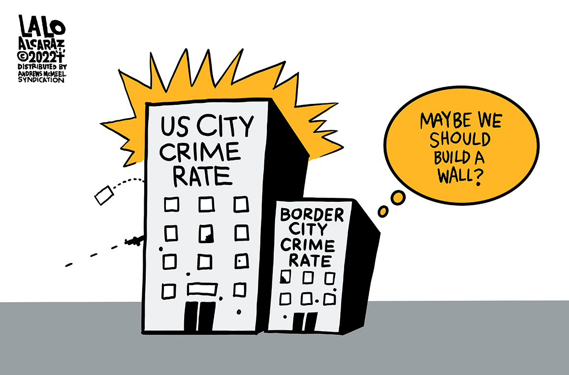 laloalcaraz's tweet photo. Maybe they should build a wall? #BorderCities #CrimeRate cc @axios @RussContreras Please share #laloalcaraz cartoons https://t.co/JVVGopfwFl