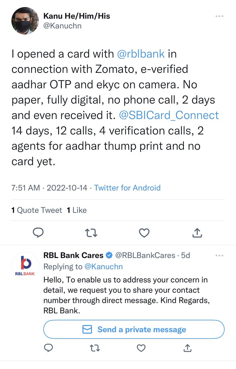 mohsin17891's tweet photo. @Kanuchn @rblbank @SBICard_Connect @Kanuchn   Lol @RBLBankCares even responded. Still waiting for @SBICard_Connect I believe!! https://t.co/5crBCavlD7