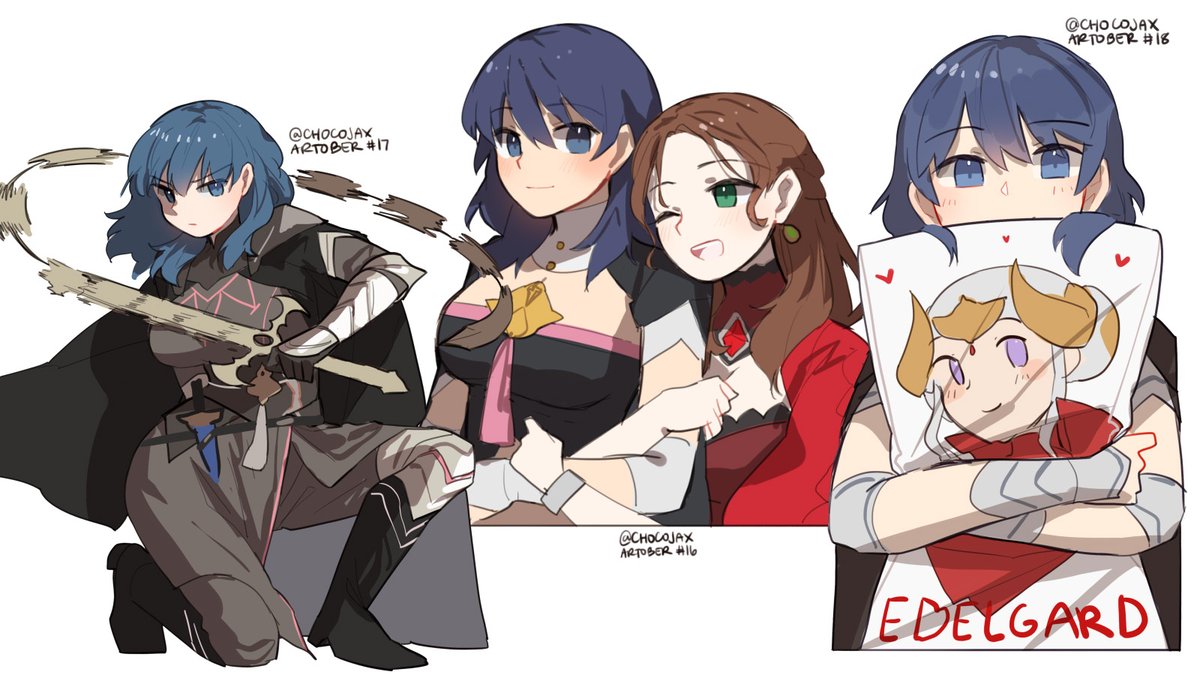 artober for #16-18

left: byleth in byleth's clothes
middle: byleth & dorothea
right: byleth w/ edelgard pillow

#artober2022 #FEH #FEHeroes #FireEmblem #bylethober