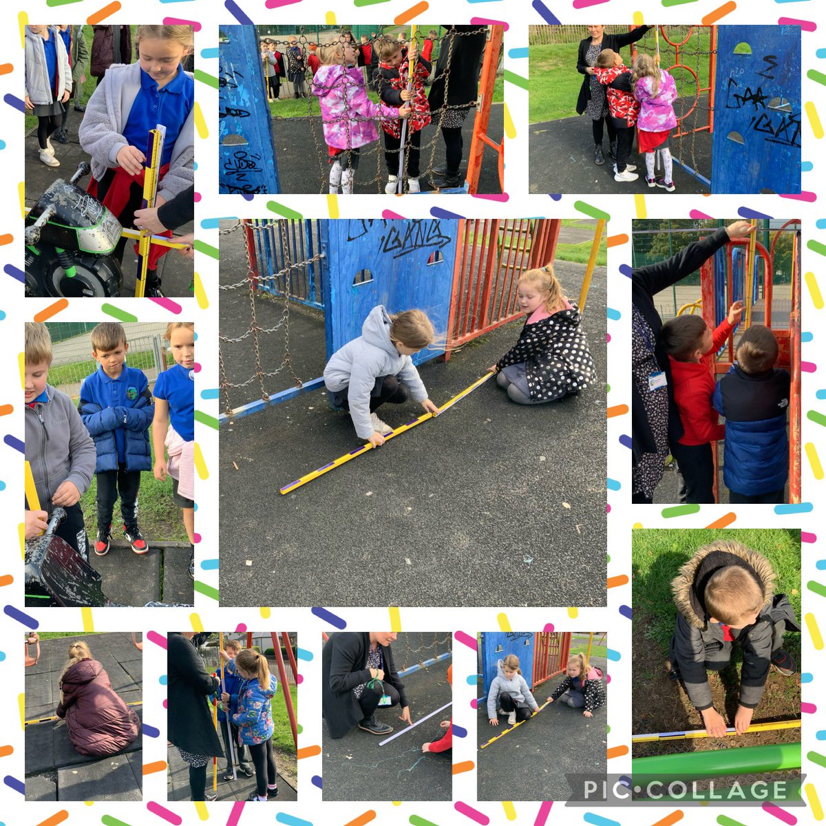 spseallan's tweet photo. Dosbarth Oren spent an afternoon using their maths skills to measure the height and length of the Sofrydd playground equipment. @SofryddPrimary https://t.co/6Grqd1zo4G