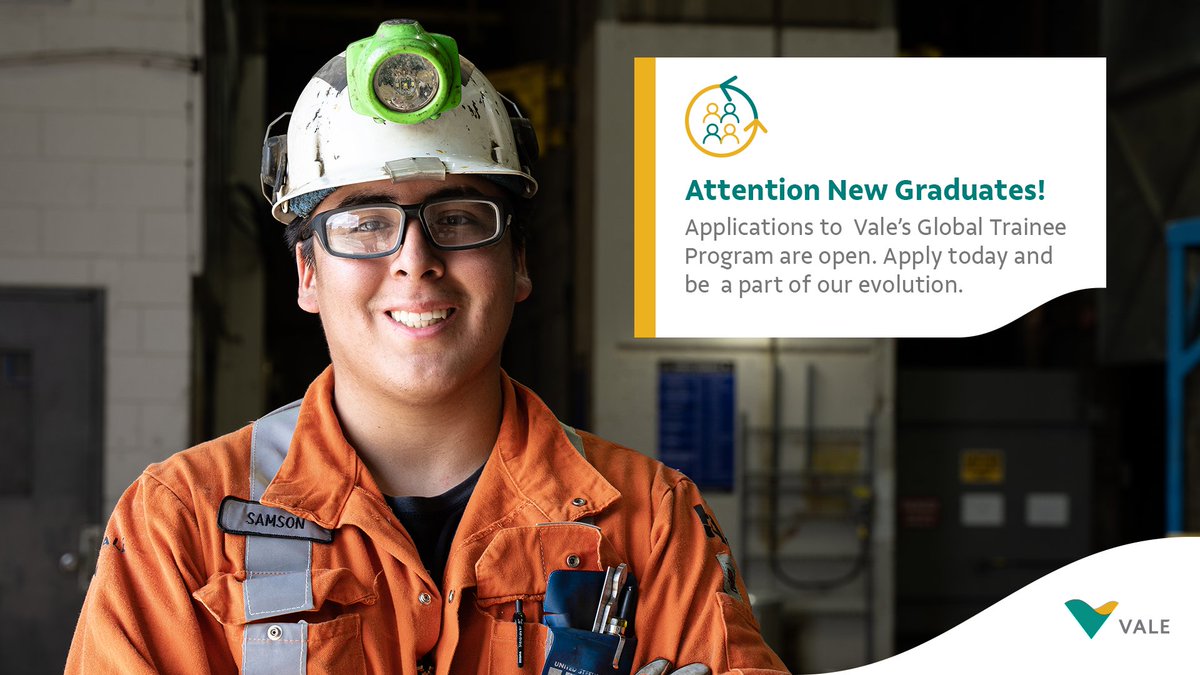 Applications to Vale’s 2023 Global Trainee Program in Canada are closing soon. If you are a natural leader that wants to build your professional career focusing on a broad perspective of global business strategy, this program is perfect for you: cutt.ly/LBNGdoj