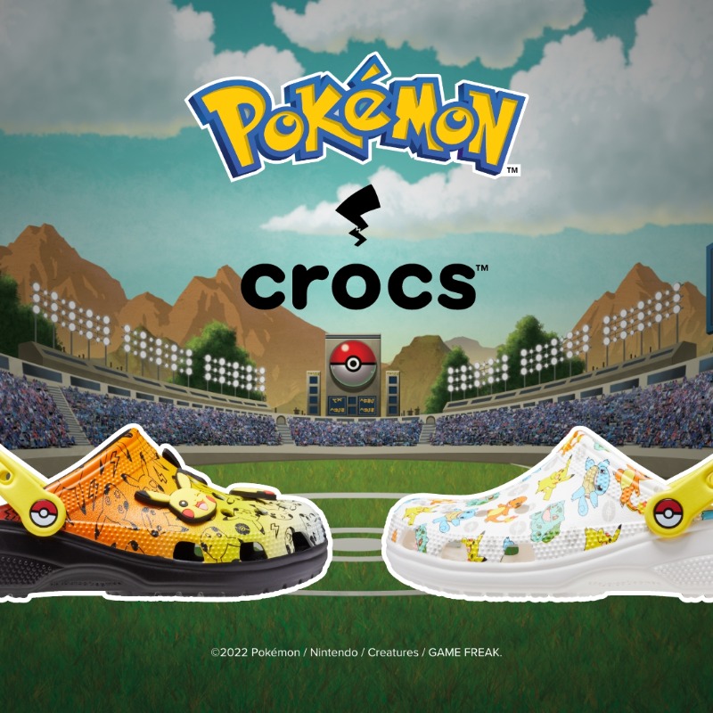 Crocs's tweet photo. Pokémon and Crocs – I shoes you!