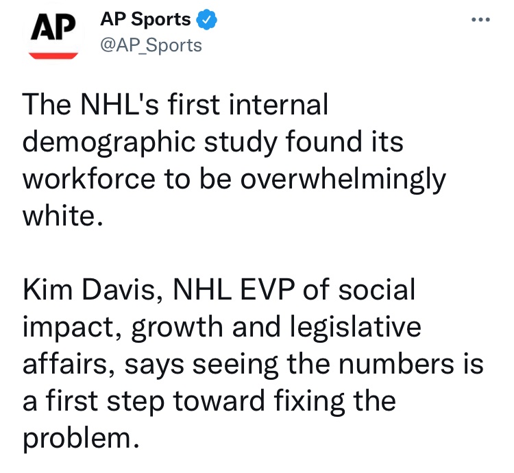 Black people are 13% of the US 
The NBA is 73% black
The NFL is 60% black

Wondering if <a href="/AP_Sports/">AP Sports</a> considers this a “problem” that needs “fixing”